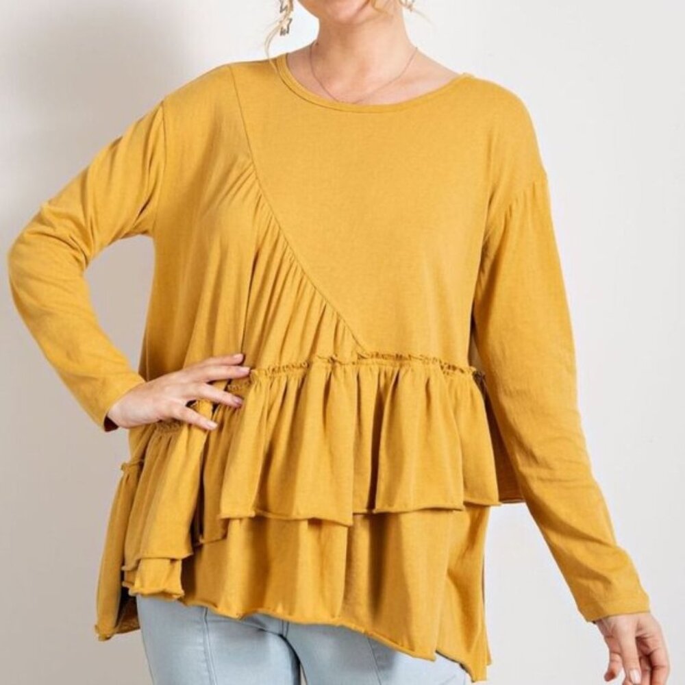 #14 - NISSA TIERED RUFFLED LONG SLEEVE MUSTARD TOP
